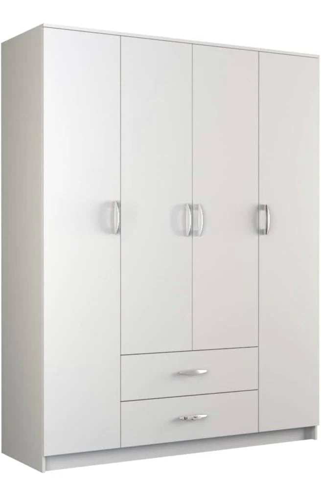 Super Cozy 4 Door Wardrobe White and Walnut with Mirror and Drawer