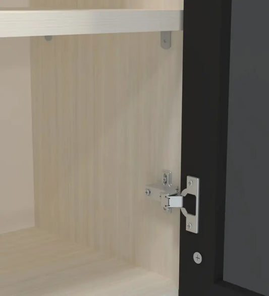 Aluminium Black Prof. Double Door Brown Tinted Glass Handless shutter, Organizer Shelf Engineered Wood Crockery Cabinet