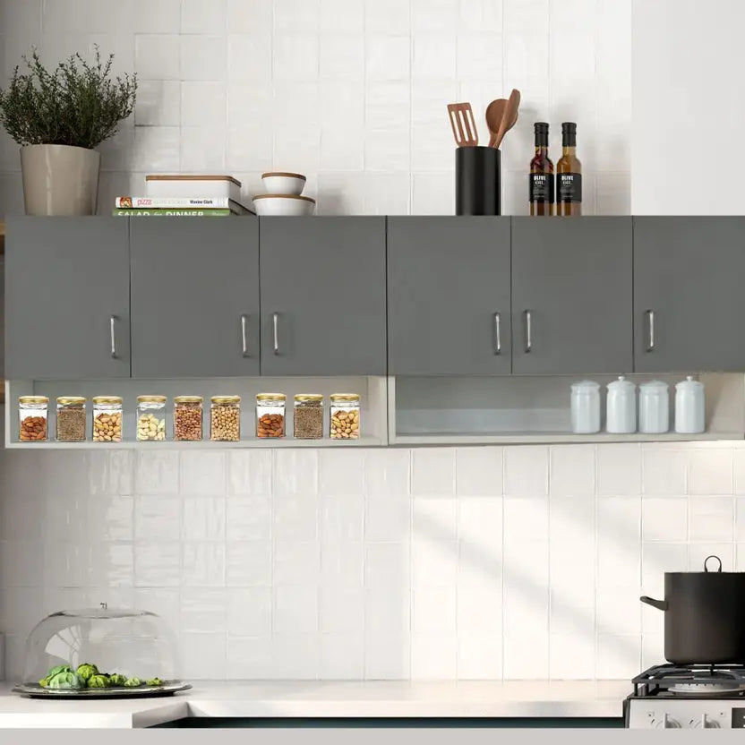 Modular kitchen PANELS 6 Doors Modular Wall Cabinet with Termite resistance & French cleat Engineered Wood Kitchen Cabinet  (Finish Color - White, Pre-assembled)