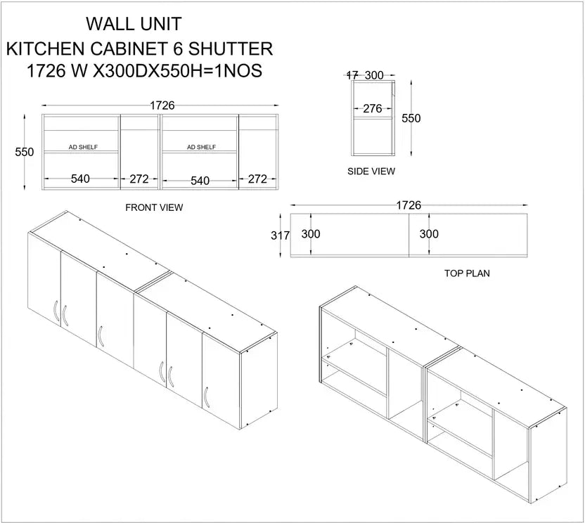 Modular kitchen PANELS 6 Doors Modular Wall Cabinet with Termite resistance & French cleat Engineered Wood Kitchen Cabinet  (Finish Color - White, Pre-assembled)