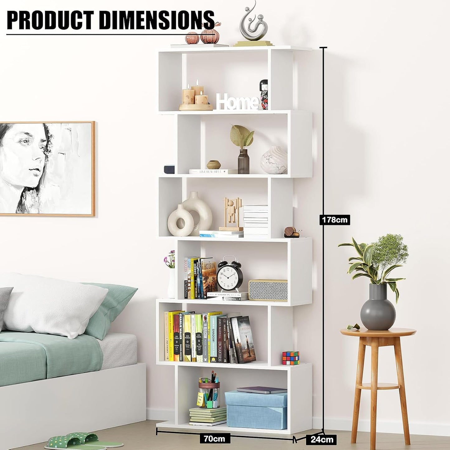 6-Layer S-Shaped Ladder Book shelf Engineered Wood Open Crockery Rack