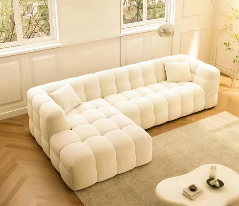 Softy Puff L-Shap Sofa set for Livingroom Office (Beige, Right L shape in cm: 70H x 103D x 170D x300W)