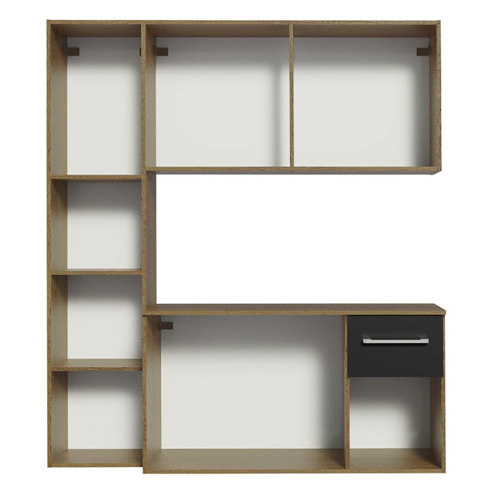 Modular kitchen Cabinets Ample Storage 120 Cm Wide with Multiple Compartments, 8 niches, 1 Drawers and Suspended Kitchen - Brown Black