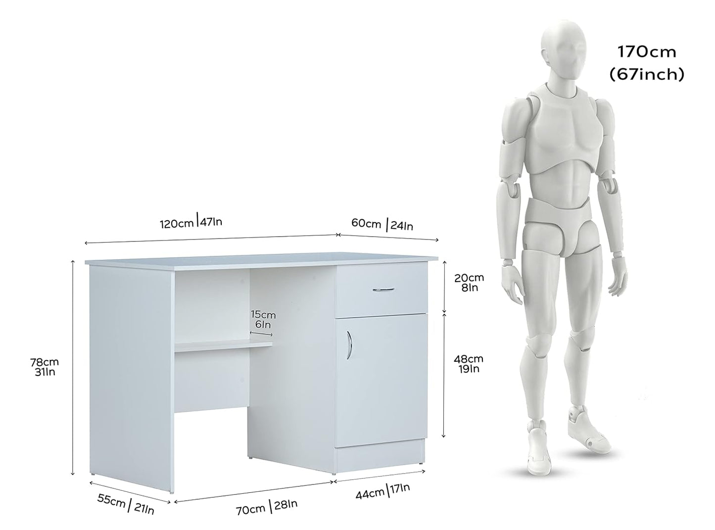 DeckUp Hermes Engineered Wood Study & Computer Table and Office Desk (White, Matte Finish)