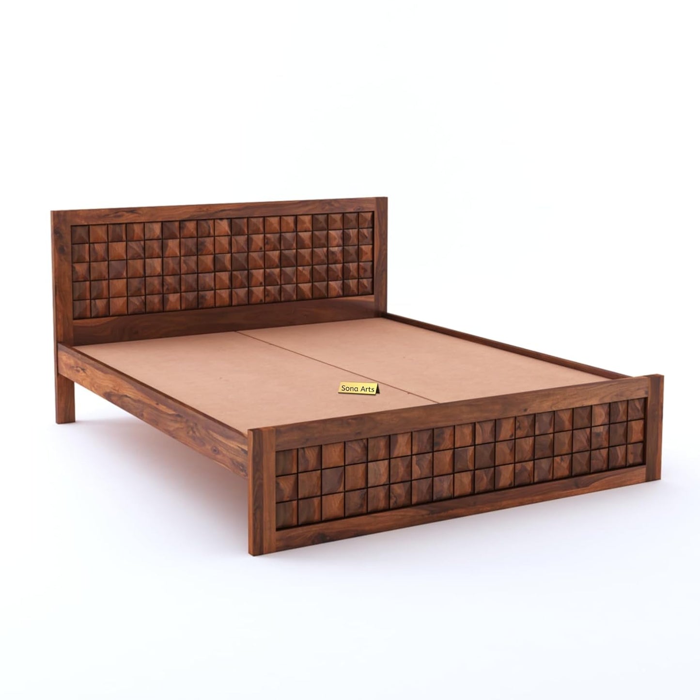 Arthur Wooden Double Bed Without Storage Sheesham solid Wood Bed, Walnut
