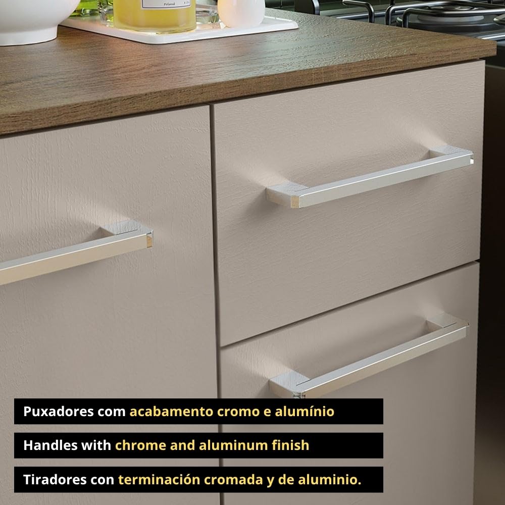 Compact Kitchen Set with Cabinets Ample Storage 120 Cm Wide with Multiple Compartments, 5 niches, 1 Drawers and PVC feet - Brown Beige