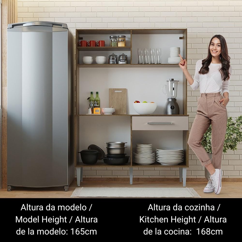 Compact Kitchen Set with Cabinets Ample Storage 120 Cm Wide with Multiple Compartments, 5 niches, 1 Drawers and PVC feet - Brown Beige