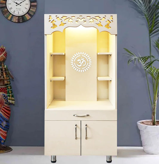 AAlpine Willow Wooden Temple for Home (Pre-Assembled) Corian Design mandir I Pooja Mandir Unit I Dev ghar I Puja ghar I Puja Stand (Frosty White, 2 X 4 FT)