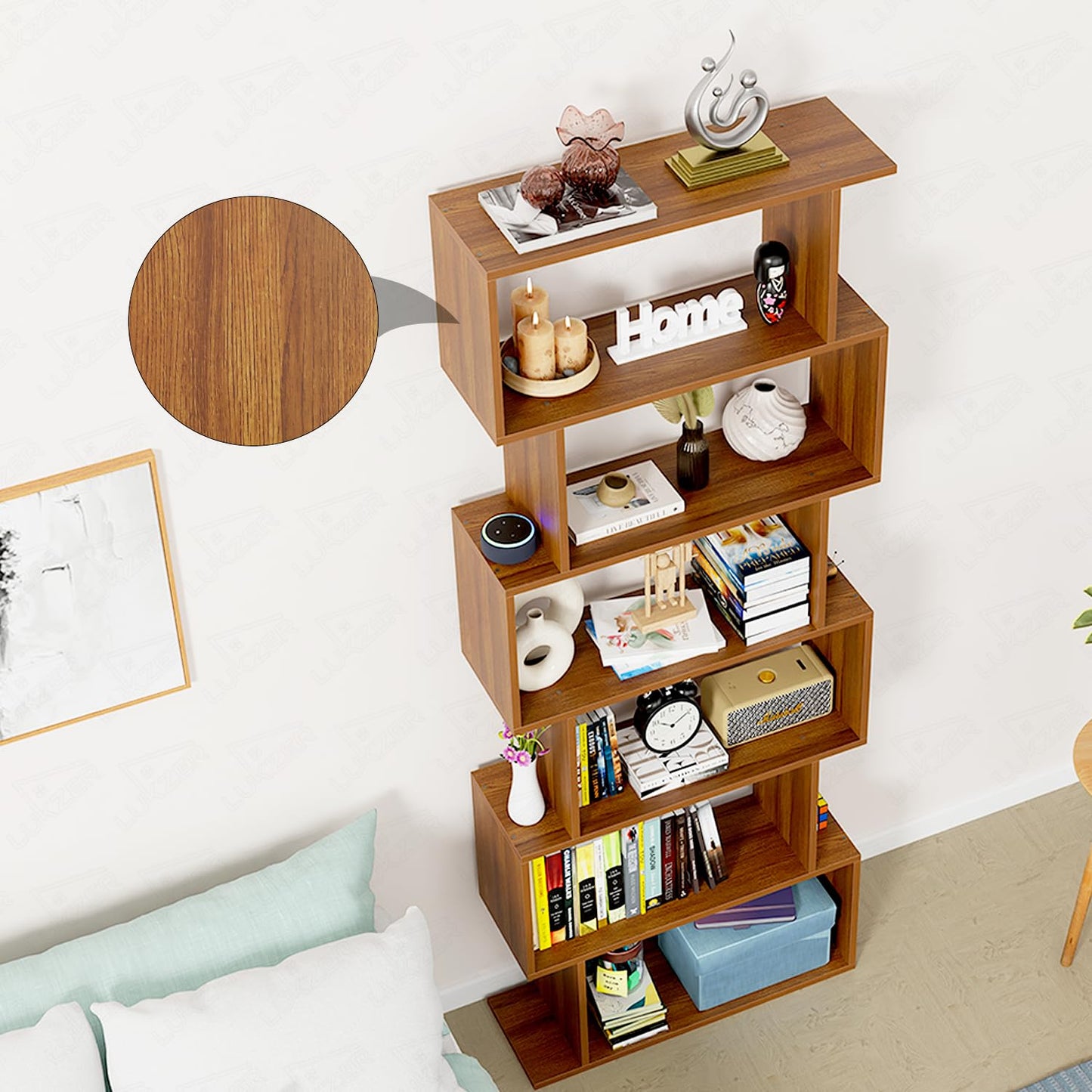 6-Layer S-Shaped Ladder Book shelf Engineered Wood Open Crockery Rack