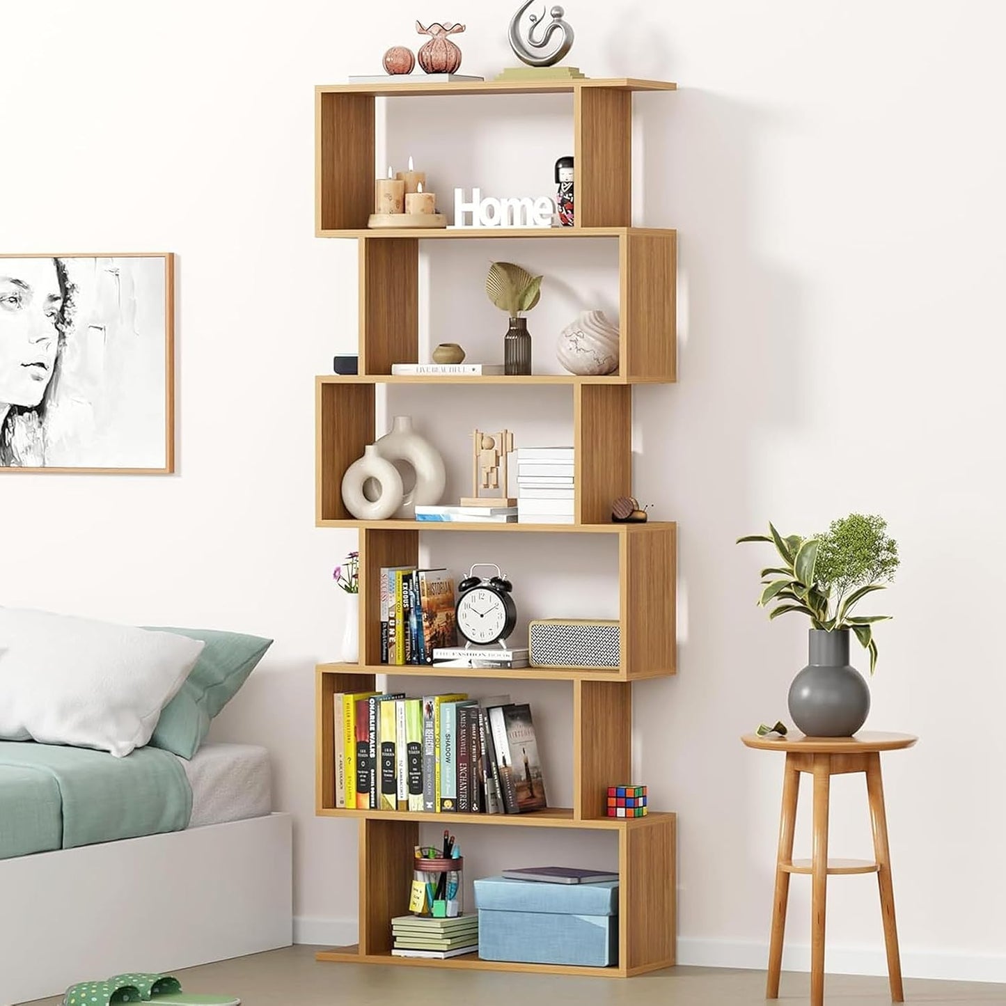 6-Layer S-Shaped Ladder Book shelf Engineered Wood Open Crockery Rack