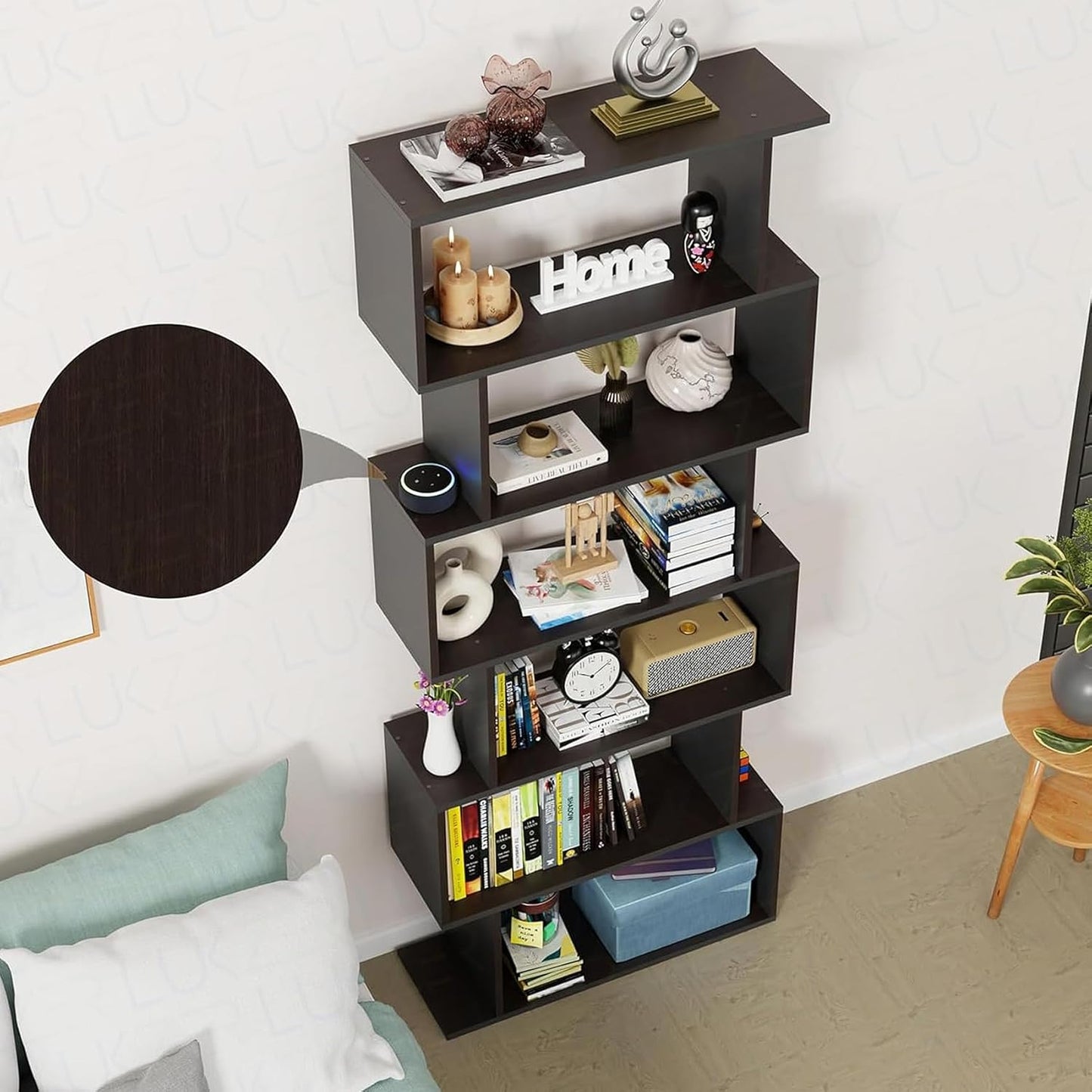 6-Layer S-Shaped Ladder Book shelf Engineered Wood Open Crockery Rack