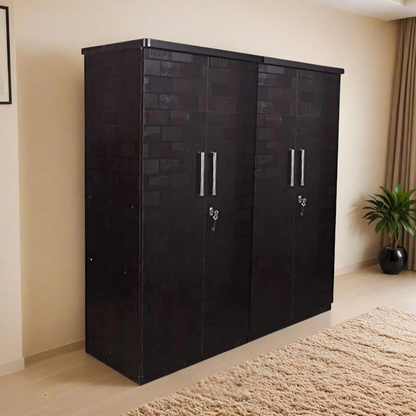 Modern Gold Touch Particle Wood 4 Door Almirah (Engineering Wood Wardrobe )
