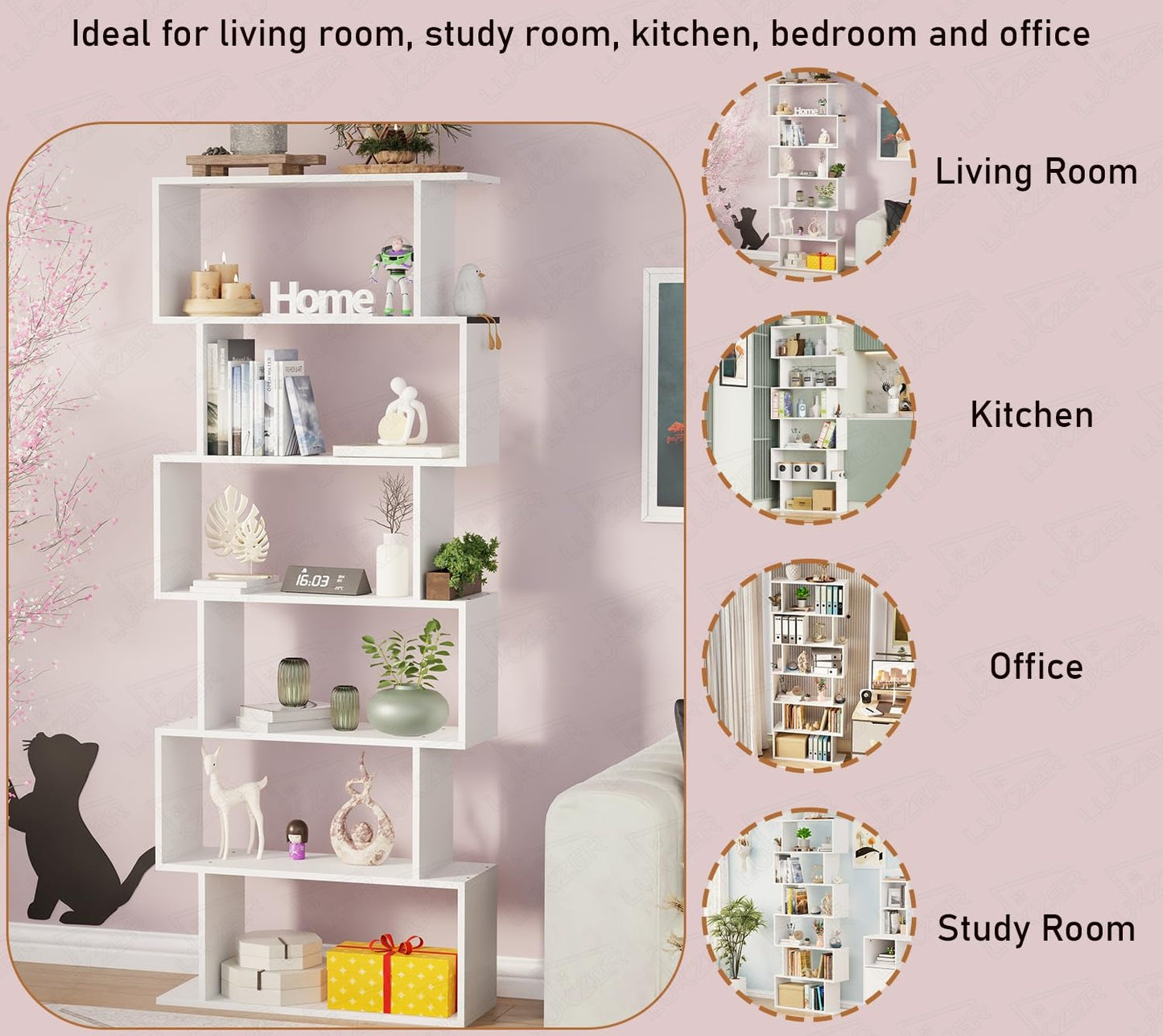 6-Layer S-Shaped Ladder Book shelf Engineered Wood Open Crockery Rack
