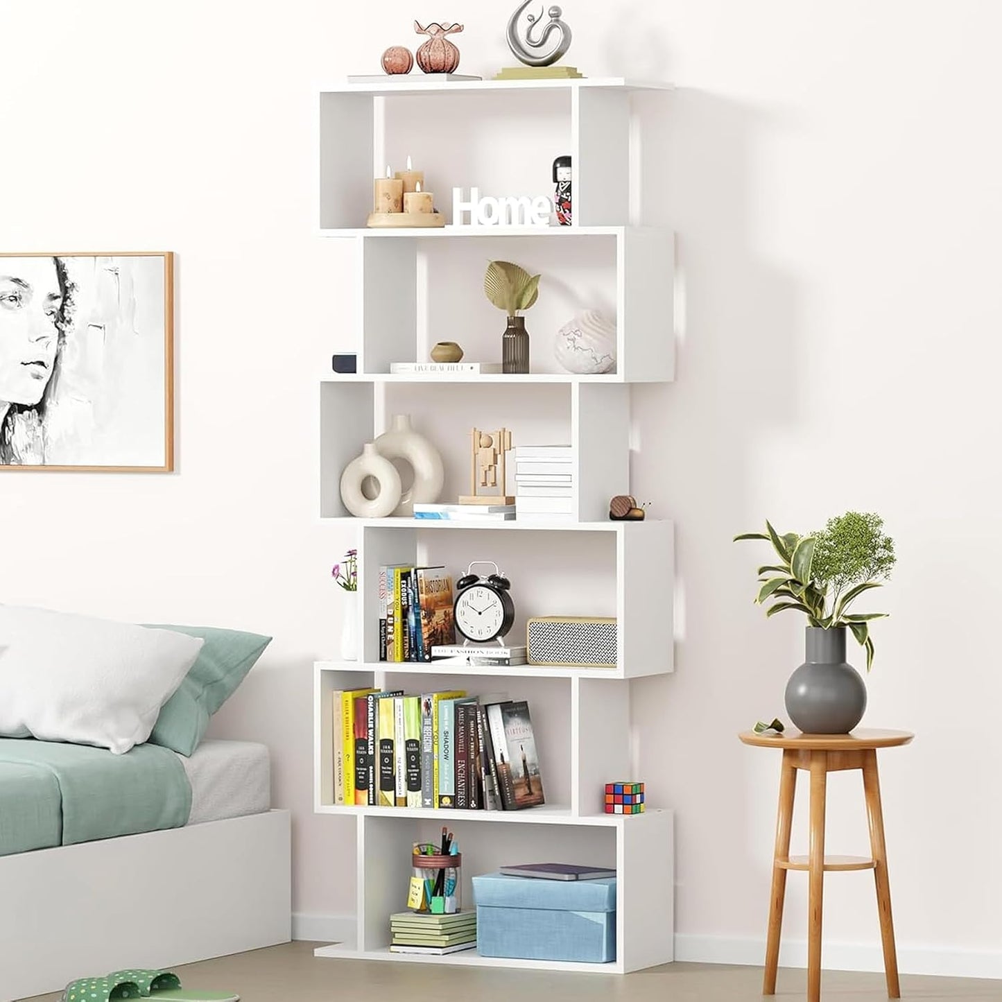 6-Layer S-Shaped Ladder Book shelf Engineered Wood Open Crockery Rack
