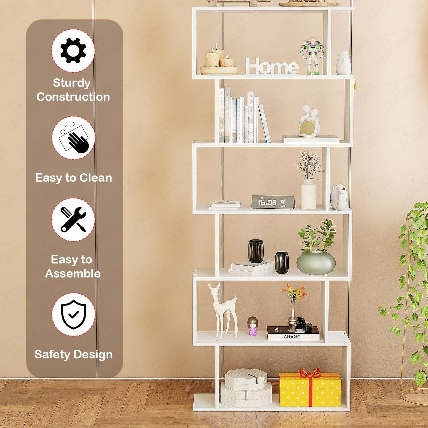 6-Layer S-Shaped Ladder Book shelf Engineered Wood Open Crockery Rack
