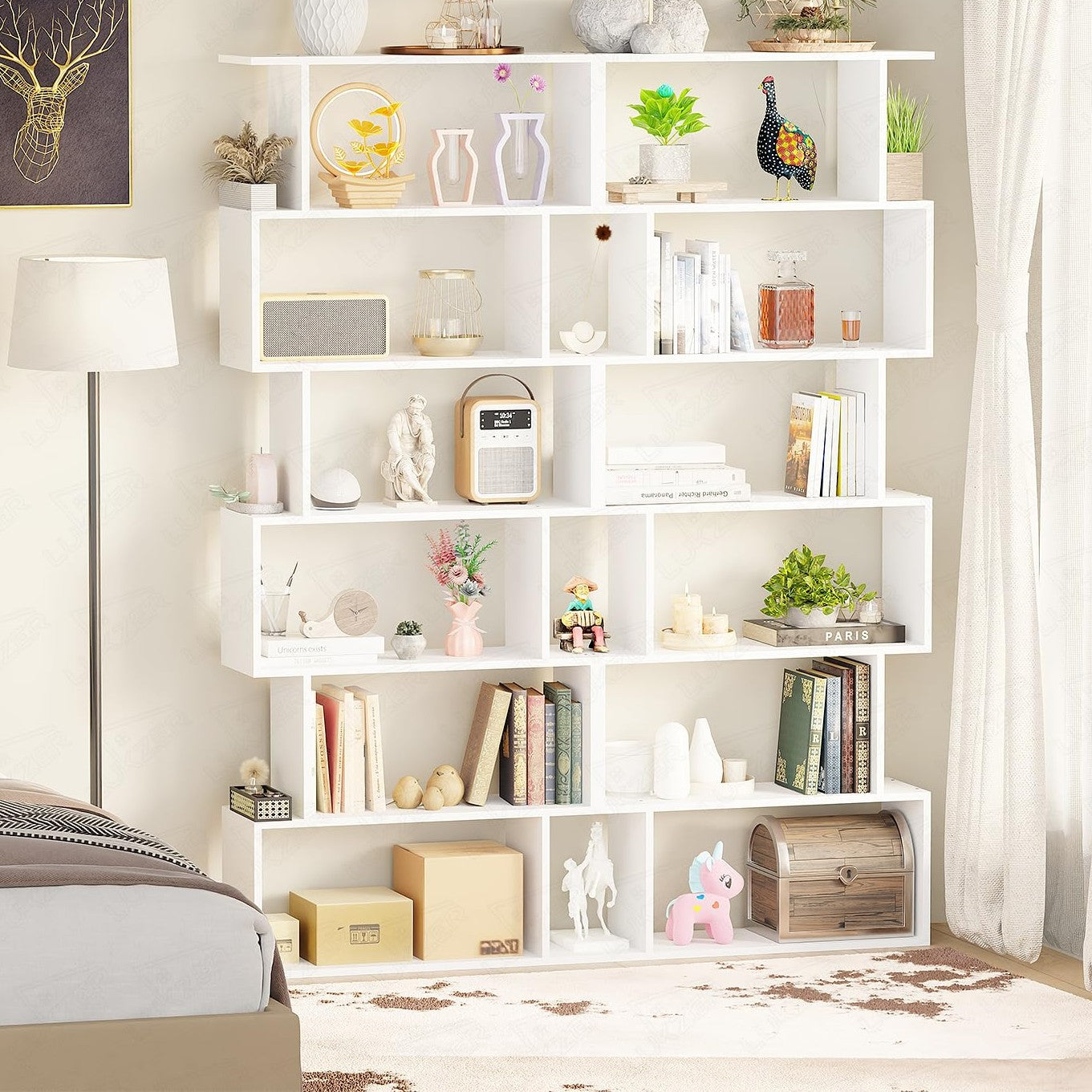 6-Layer S-Shaped Ladder Book shelf Engineered Wood Open Crockery Rack