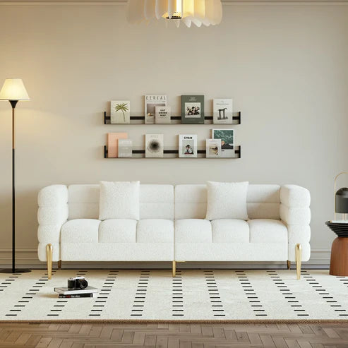 Boucle Fluted Sofa with Pillows