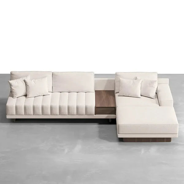 Cream L shape Sofa with Wooden Storage