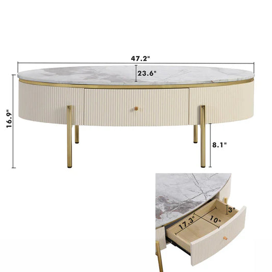 Modern Oval Coffee Table Centre Cocktail Table Side End Table with 2 Drawer