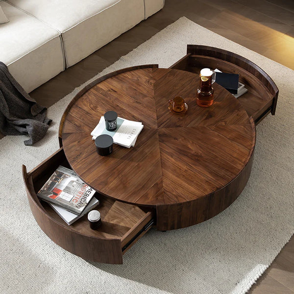 Modern Round Coffee Table With Walnut Veneer