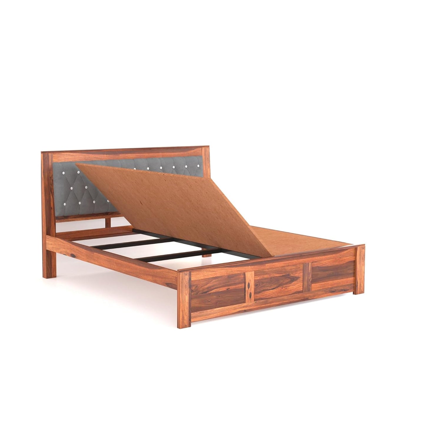 Arthur Wooden Double Bed Without Storage Sheesham solid Wood Bed, Walnut