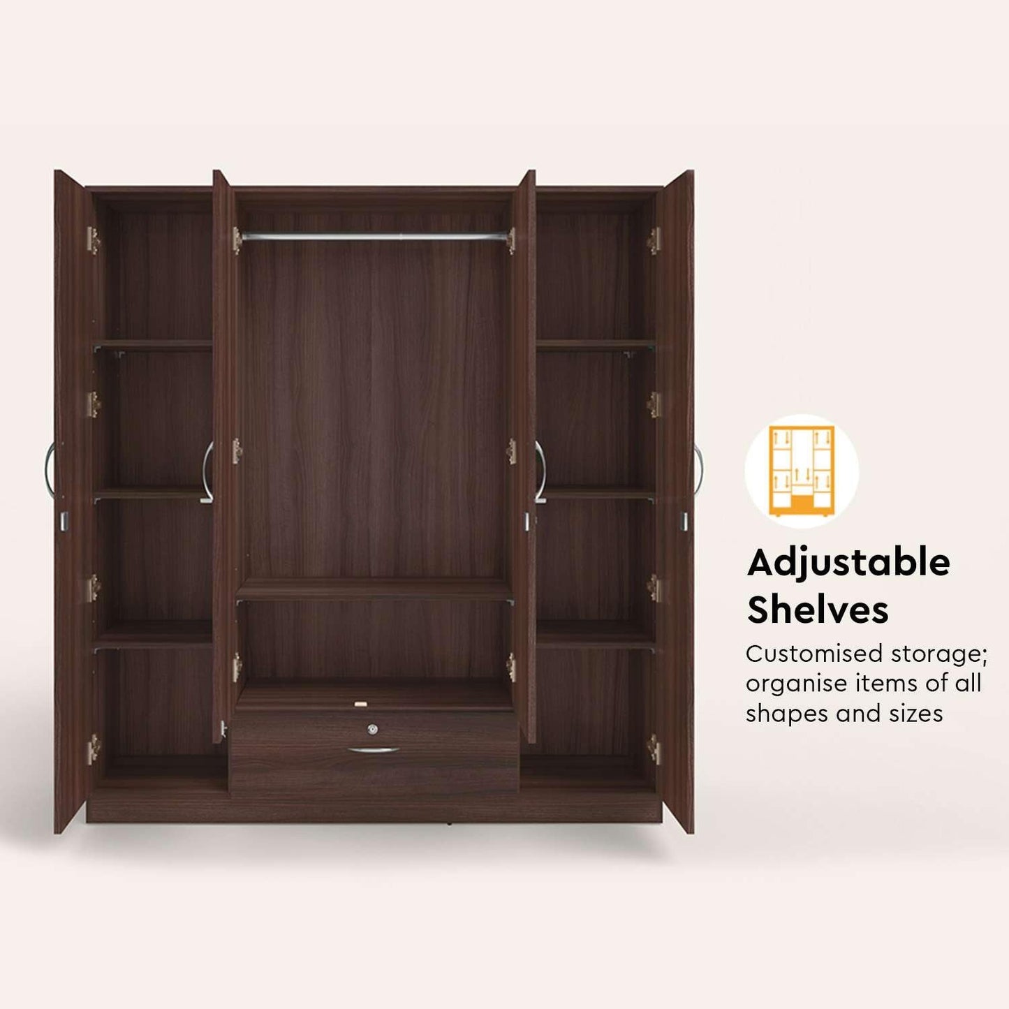Modern Gold Touch Particle Wood 4 Door Almirah (Engineering Wood Wardrobe )