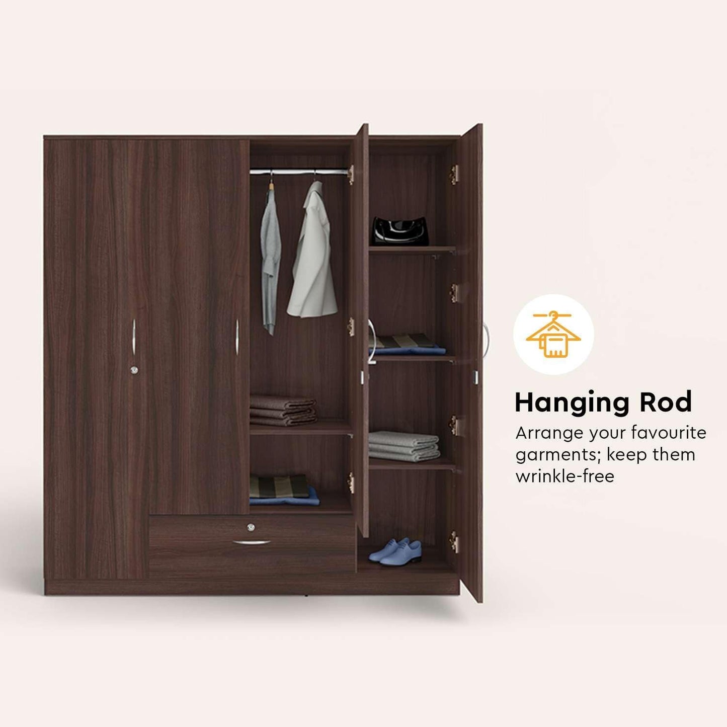 Modern Gold Touch Particle Wood 4 Door Almirah (Engineering Wood Wardrobe )