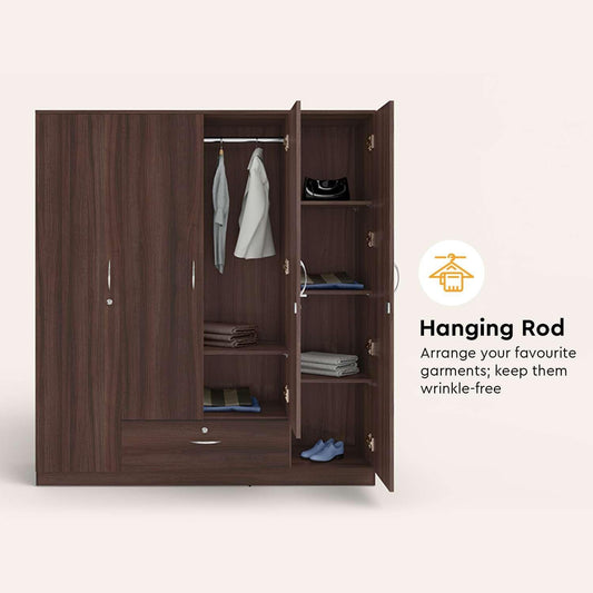 Modern Gold Touch Particle Wood  4 Door Almirah (Engineering Wood Wardrobe )