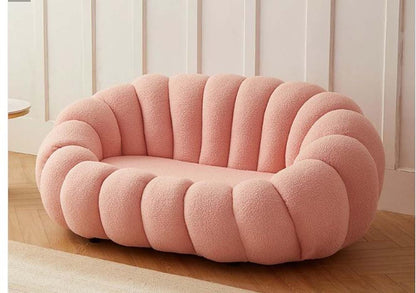 Cozy Pumpkin Style Wooden Sofa, Contemporary Modern & Cozy Accent Chair for Living Room (Beige, 1 Seater Chair with Ottoman