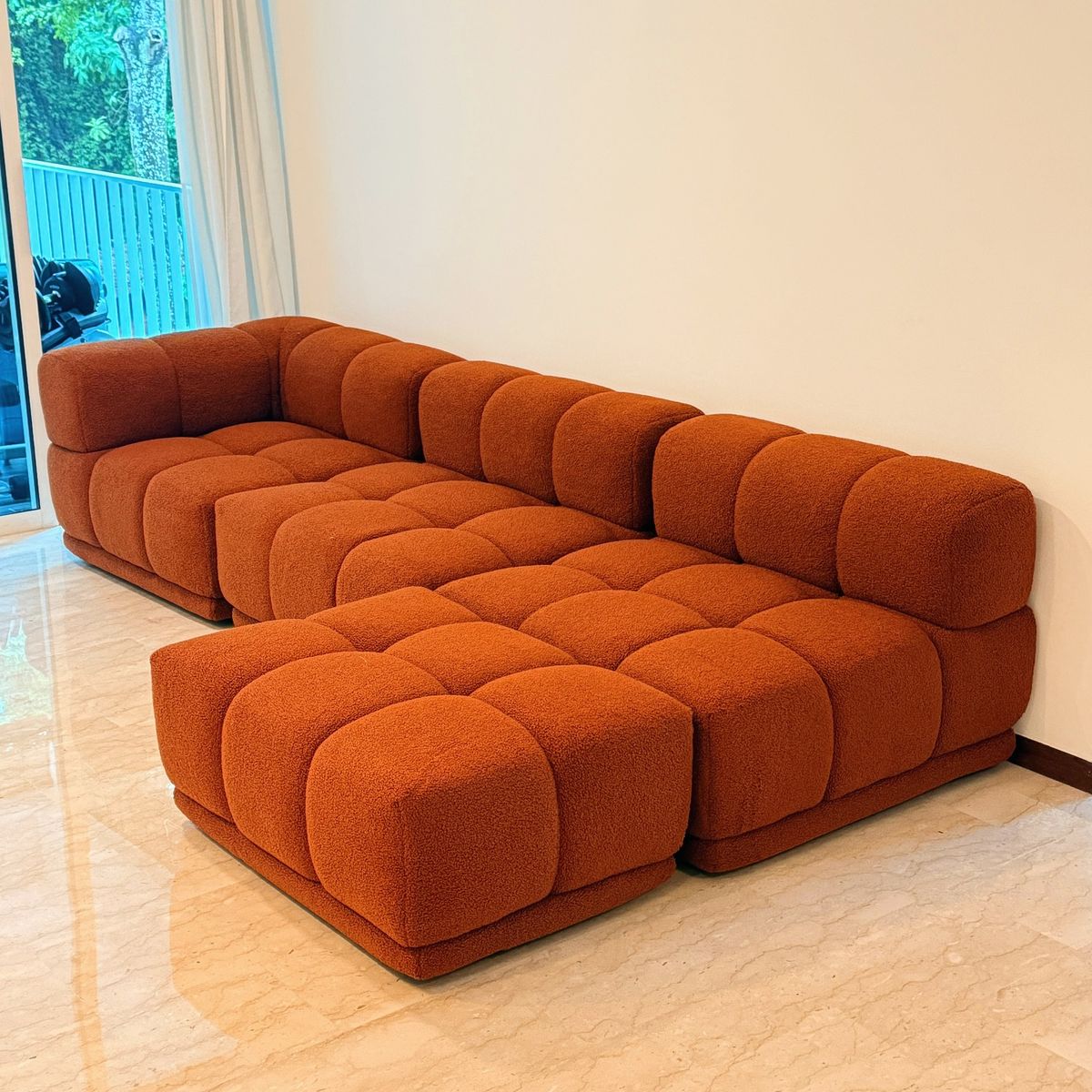 Softy Puff L-Shap Sofa set for Livingroom Office (Beige, Right L shape in cm: 70H x 103D x 170D x300W)