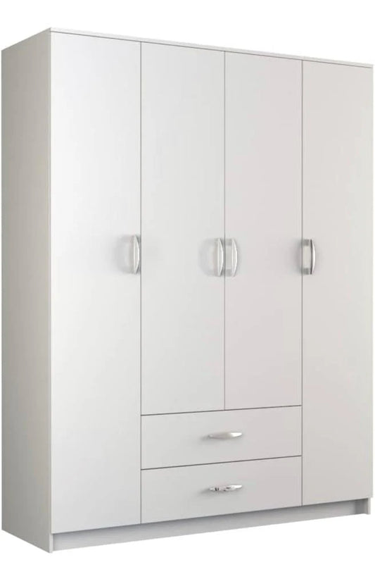 Super Cozy 4 Door Wardrobe White and Walnut with Mirror and Drawer