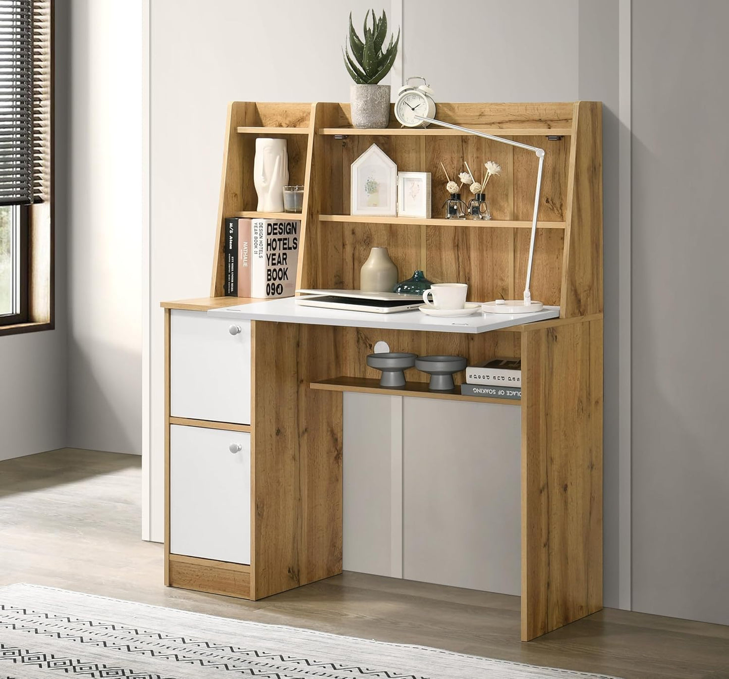 Aston Home Engineered Wood Study Table and Office Desk (Walnut & White, Matte Finish)