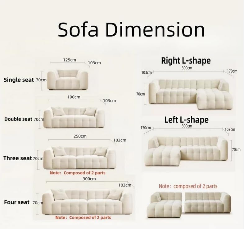 Softy Puff L-Shap Sofa set for Livingroom Office (Beige, Right L shape in cm: 70H x 103D x 170D x300W)