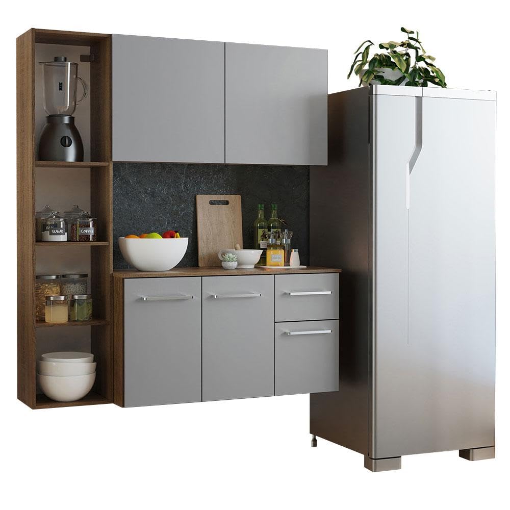 Modular kitchen Cabinets Ample Storage 120 Cm Wide with Multiple Compartments, 8 niches, 1 Drawers and Suspended Kitchen - Brown Black