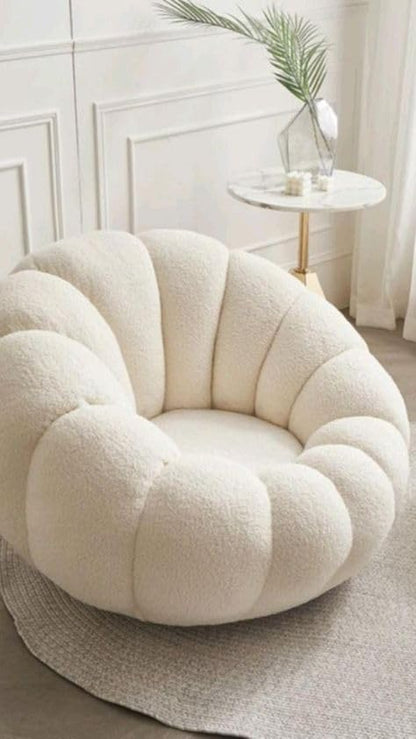 Cozy Pumpkin Style Wooden Sofa, Contemporary Modern & Cozy Accent Chair for Living Room (Beige, 1 Seater Chair with Ottoman