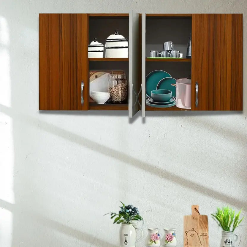 Modular kitchen PANELS 4 Doors Modular Wall Cabinet with Termite resistance & French cleat Engineered Wood Kitchen Cabinet  (Finish Color - White, Pre-assembled)