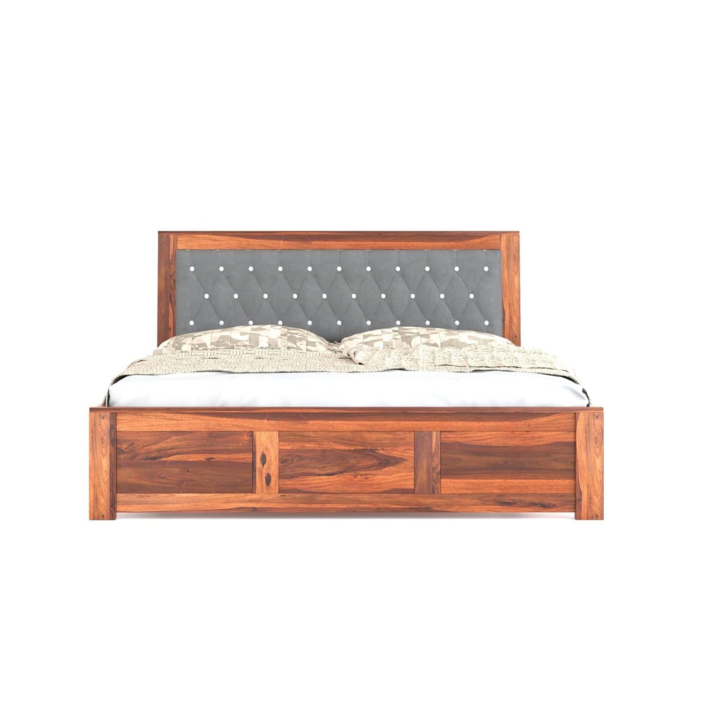 Arthur Wooden Double Bed Without Storage Sheesham solid Wood Bed, Walnut