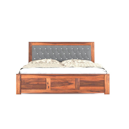 Arthur Wooden Double Bed Without Storage Sheesham solid Wood Bed, Walnut