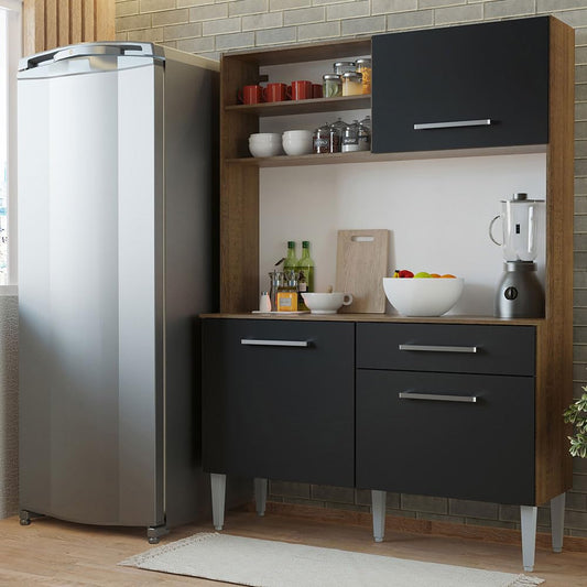 Compact Kitchen Set with Cabinets Ample Storage 120 Cm Wide with Multiple Compartments, 5 niches, 1 Drawers and PVC feet - Brown Beige