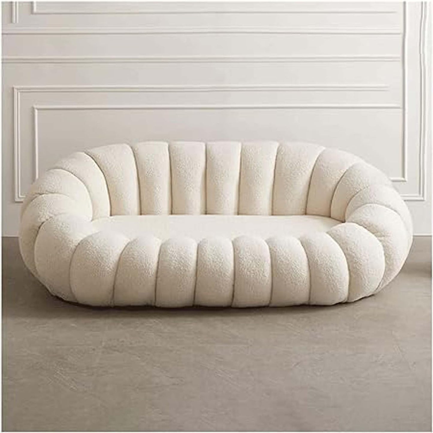 Cozy Pumpkin Style Wooden Sofa, Contemporary Modern & Cozy Accent Chair for Living Room (Beige, 1 Seater Chair with Ottoman