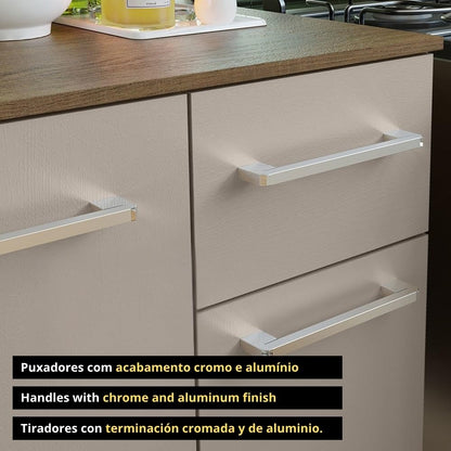 Compact Kitchen Set with Cabinets Ample Storage 120 Cm Wide with Multiple Compartments, 5 niches, 1 Drawers and PVC feet - Brown Beige