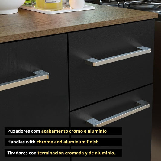 Modular kitchen Cabinets Ample Storage 120 Cm Wide with Multiple Compartments, 8 niches, 1 Drawers and Suspended Kitchen - Brown Black