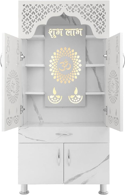 SUHANA Pooja Mandir for Home with Led Light Engineered Wood Home Temple (Height: 130, Pre-Assembled)