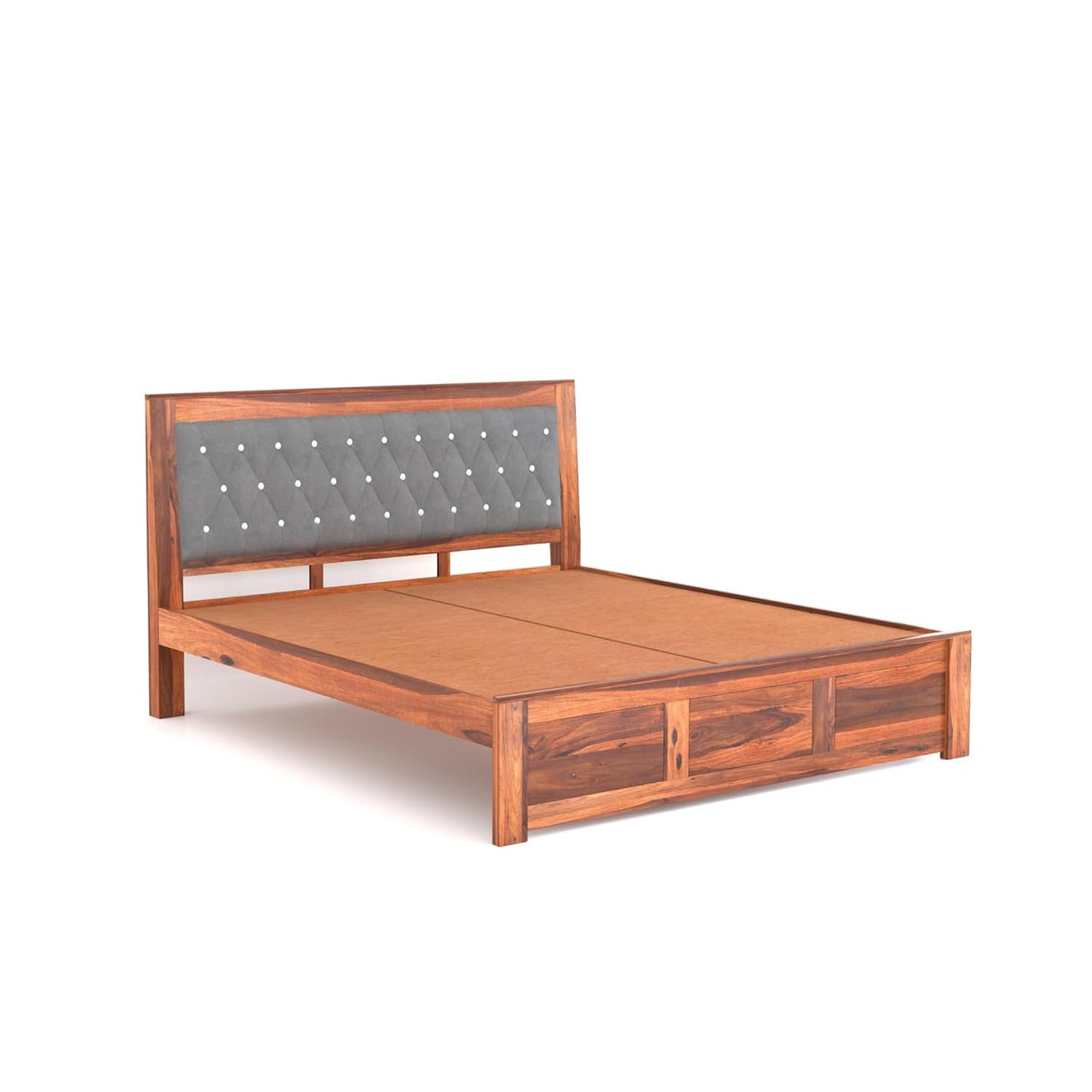Arthur Wooden Double Bed Without Storage Sheesham solid Wood Bed, Walnut