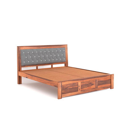 Arthur Wooden Double Bed Without Storage Sheesham solid Wood Bed, Walnut
