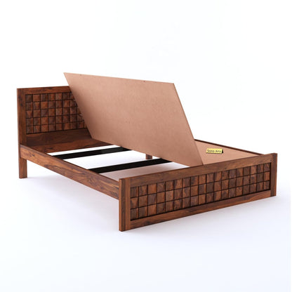 Arthur Wooden Double Bed Without Storage Sheesham solid Wood Bed, Walnut