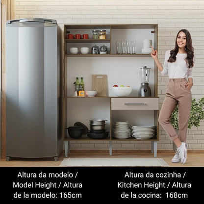 Compact Kitchen Set with Cabinets Ample Storage 120 Cm Wide with Multiple Compartments, 5 niches, 1 Drawers and PVC feet - Brown Beige