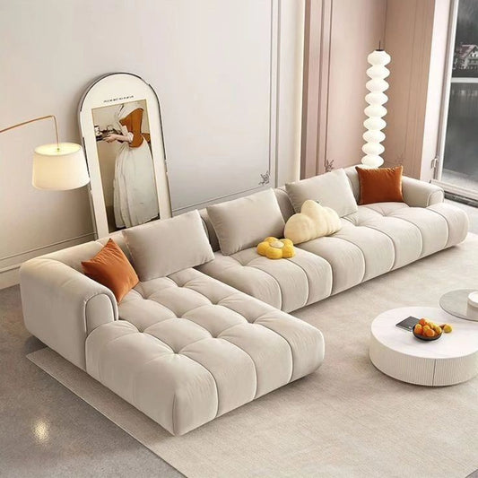 Softy Puff L-Shap Sofa set for Livingroom Office (Beige, Right L shape in cm: 70H x 103D x 170D x300W)