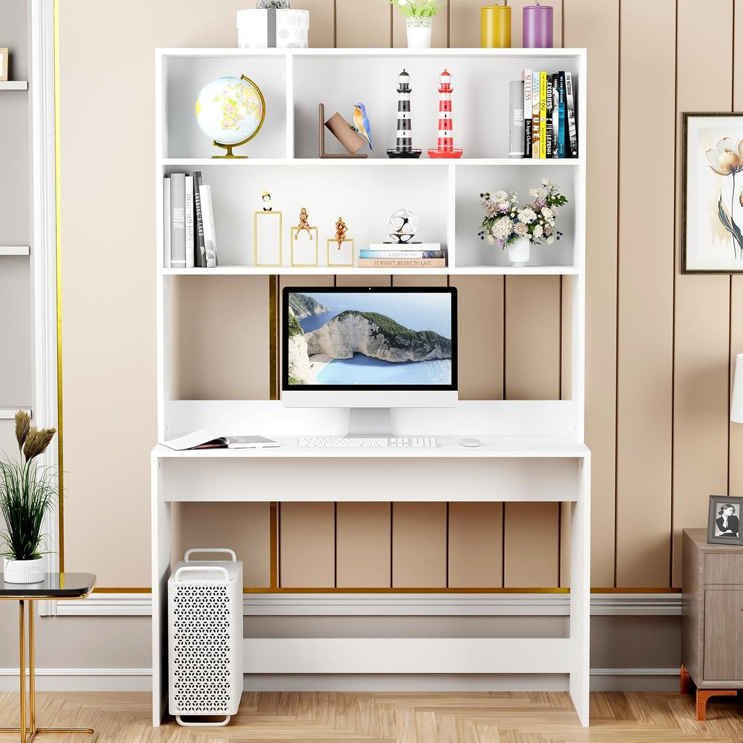 Multi-Purpose Computer Desk with Bookshelf  Engineered Wood  Study Table (90x45x169 cm)