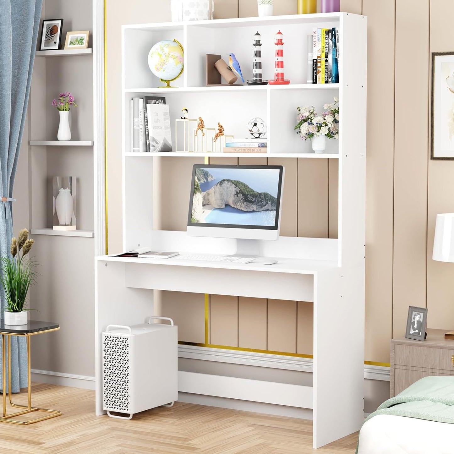 Multi-Purpose Computer Desk with Bookshelf  Engineered Wood  Study Table (90x45x169 cm)